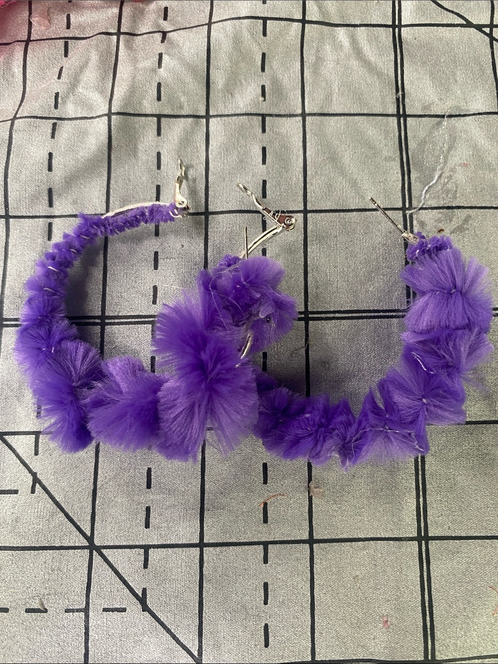 Bold Purple Pom-Petal Hoop Earrings for Women